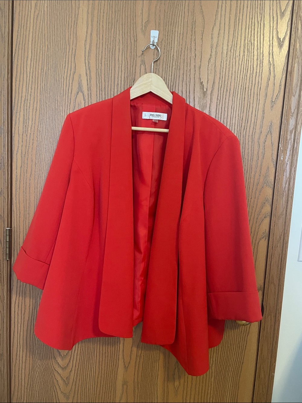Plus Size Red Orange Open Front Blazer w/ 3/4 length sleeves